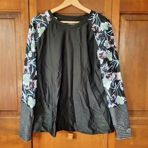 Speedo Mixed Media Floral Stripes Printed Long Sleeve UPF 50+ Rashguard Size XL